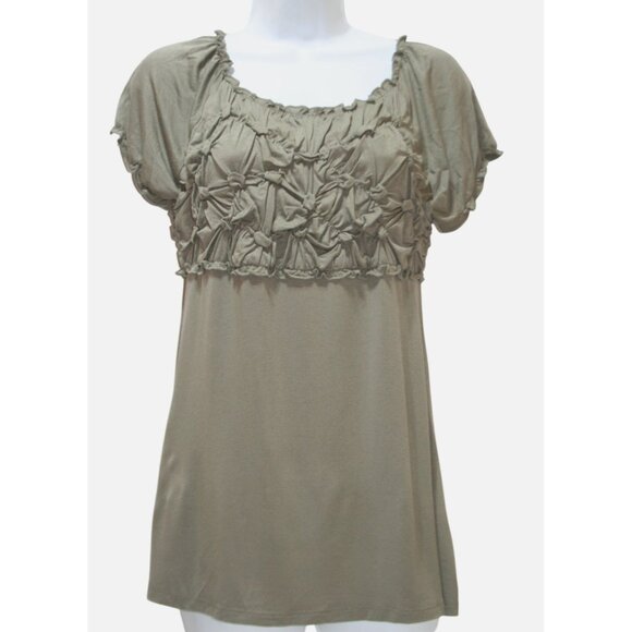 Crosby Smocked Peasant Top Womens M Green Ruched Cap Sleeve Boho Chic Romantic - Picture 1 of 5
